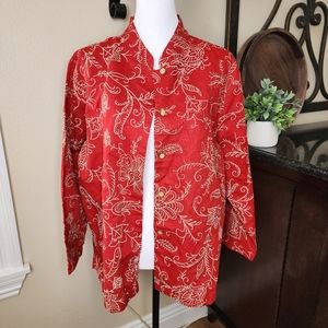 COLDWATER CREEK Womens LINEN Cotton Light Jacket Floral Embroidery XL NWOT